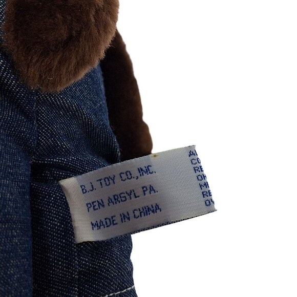 BJ Toy Co Hill Billy Teddy Bear Plush Straw Hat Overalls Stuffed Animal 12.5" - Picture 3 of 4